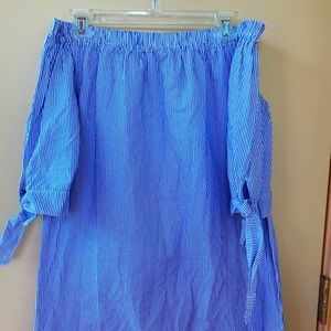 Cute Pinstripe Light Off the Shoulder Dress